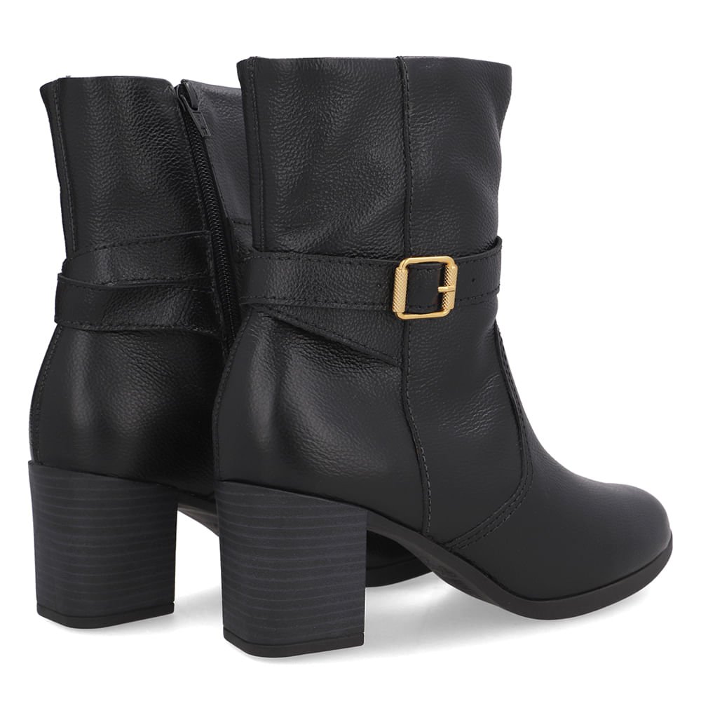 Bota Preta Couro Salto Bloco Médio Preto 3