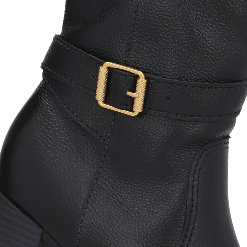 Bota Preta Couro Salto Bloco Médio Preto 4