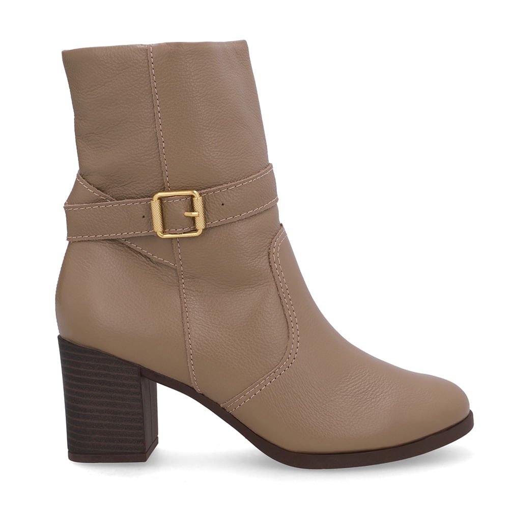 Bota Marrom Couro Salto Bloco Médio