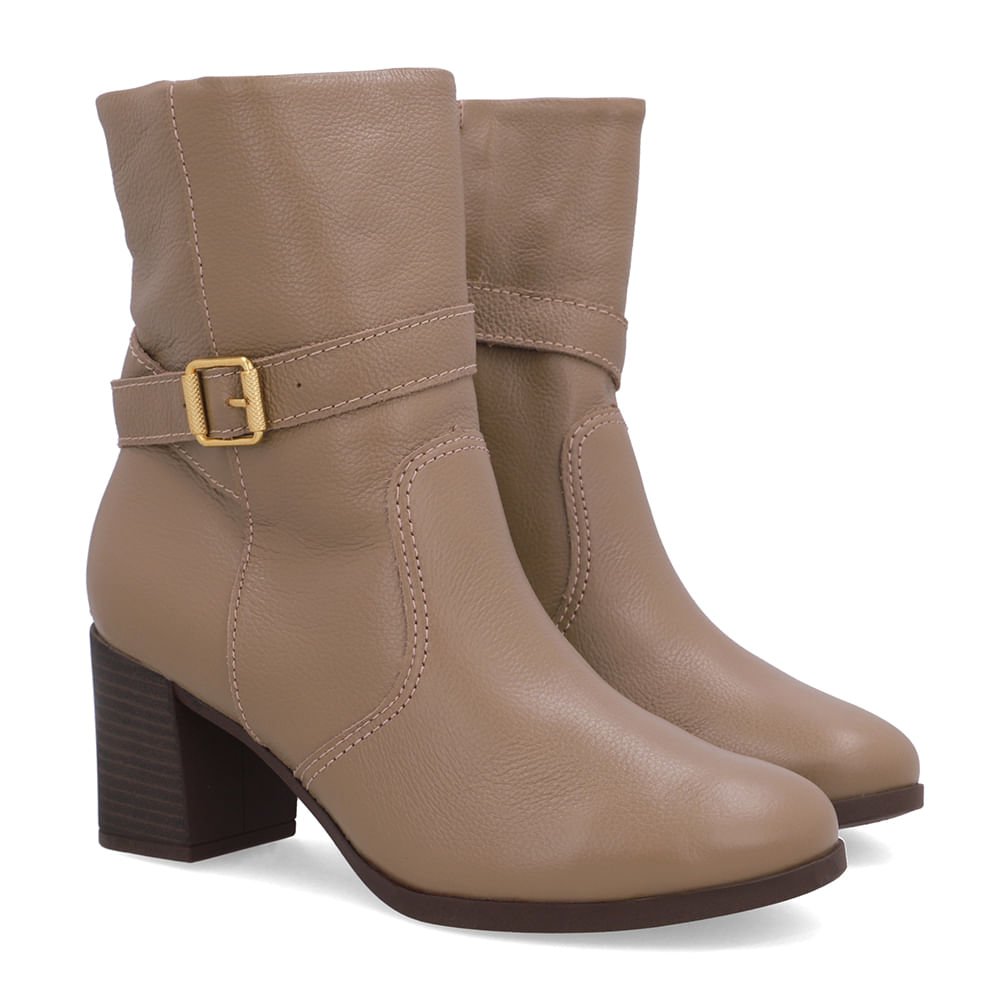 Bota Marrom Couro Salto Bloco Médio Marrom 2