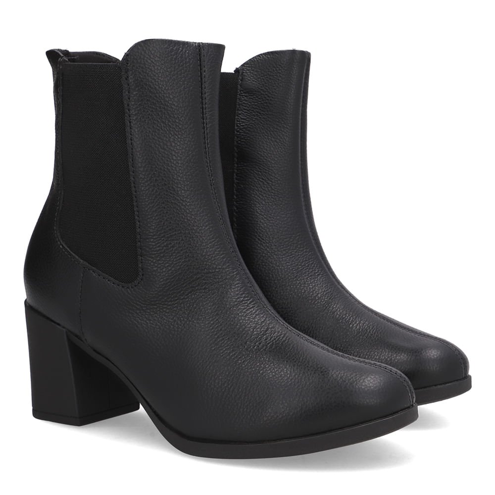 Bota Preta Couro Salto Bloco Médio Elástico Preto 2
