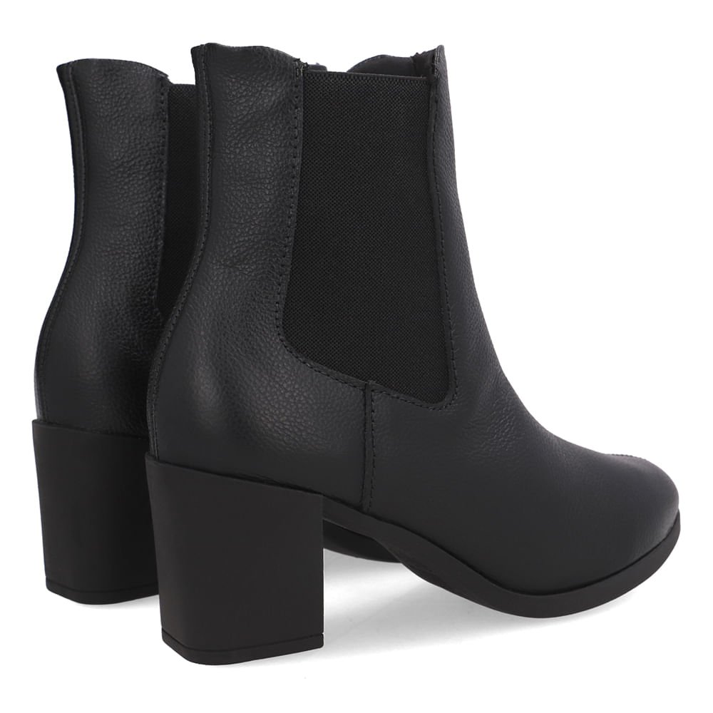 Bota Preta Couro Salto Bloco Médio Elástico Preto 3
