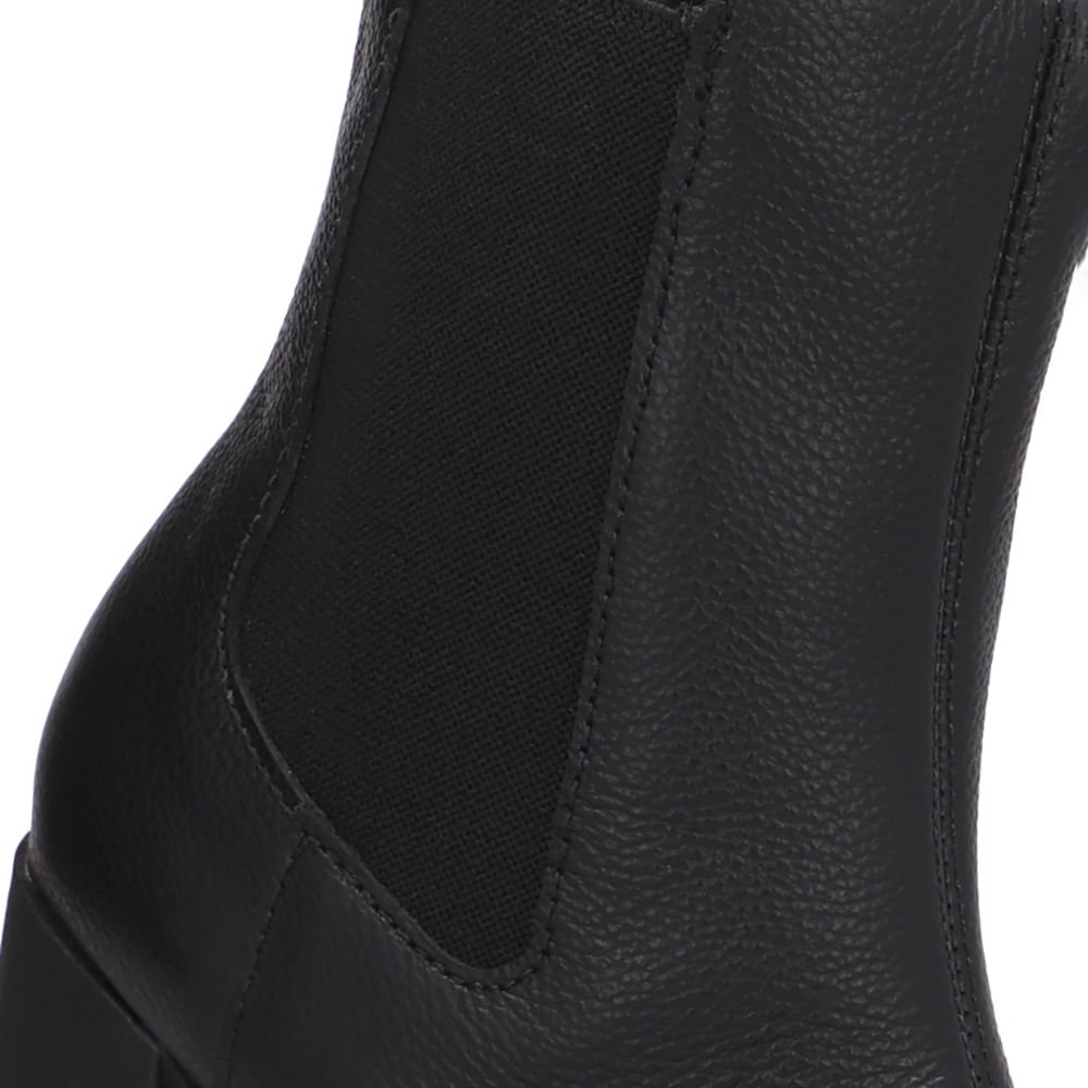 Bota Preta Couro Salto Bloco Médio Elástico Preto 4
