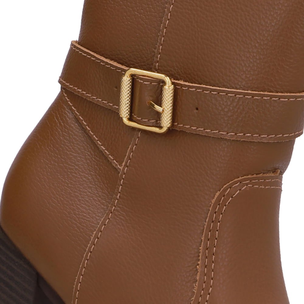 Bota Marrom Couro Salto Bloco Médio Marrom 4