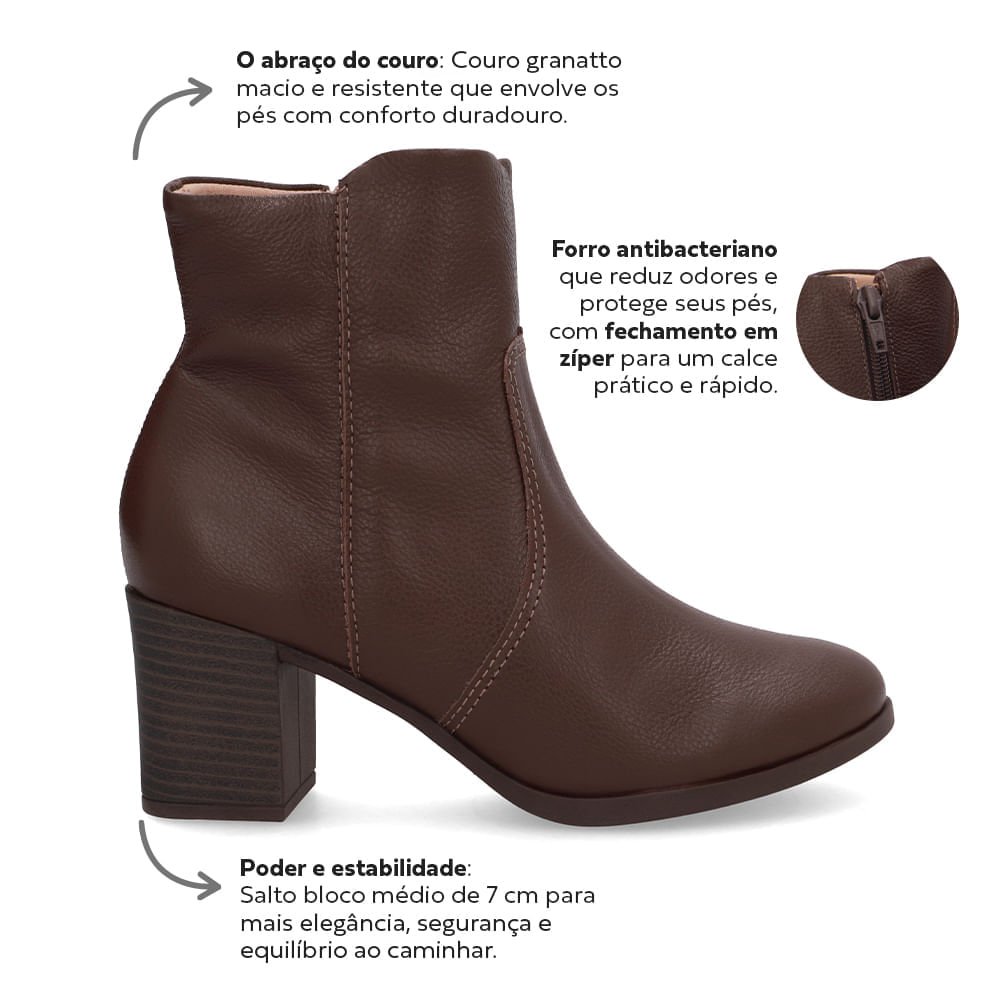 Bota Marrom Couro Salto Bloco Médio Preto 2