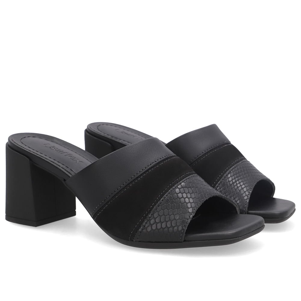 Tamanco Bico Quadrado Couro Preto Preto 2