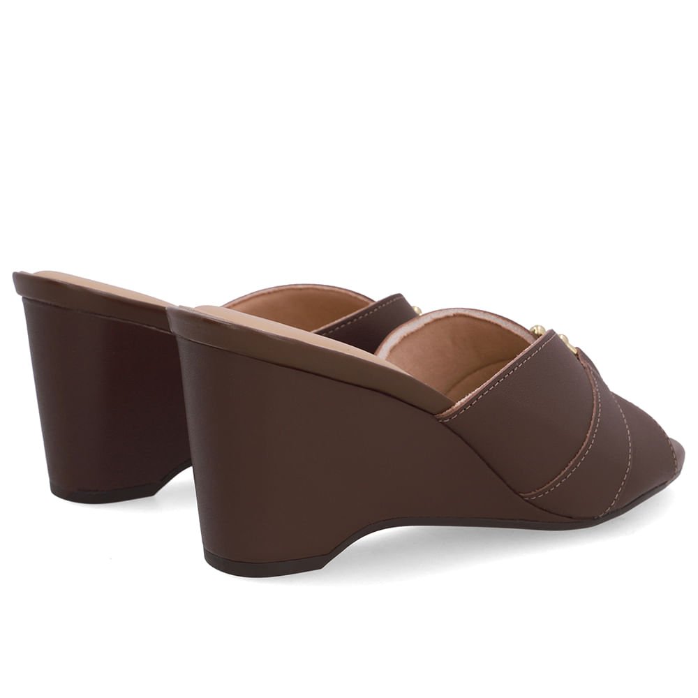 Tamanco Anabela Couro Marrom Piercing Marrom 3