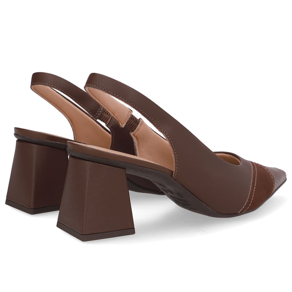 Slingback Marrom Bico Fino Couro Marrom 3