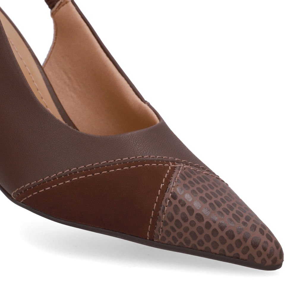 Slingback Marrom Bico Fino Couro Marrom 4