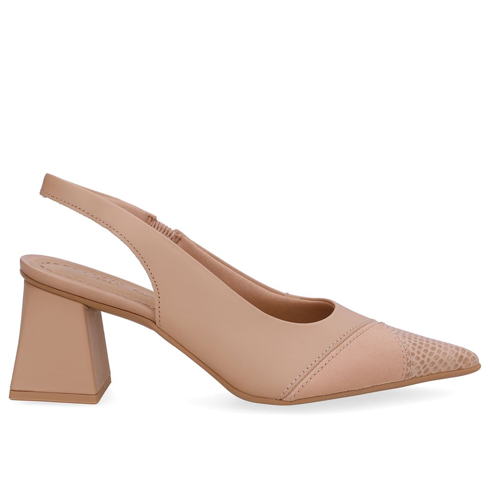 Slingback Bege Bico Fino Couro