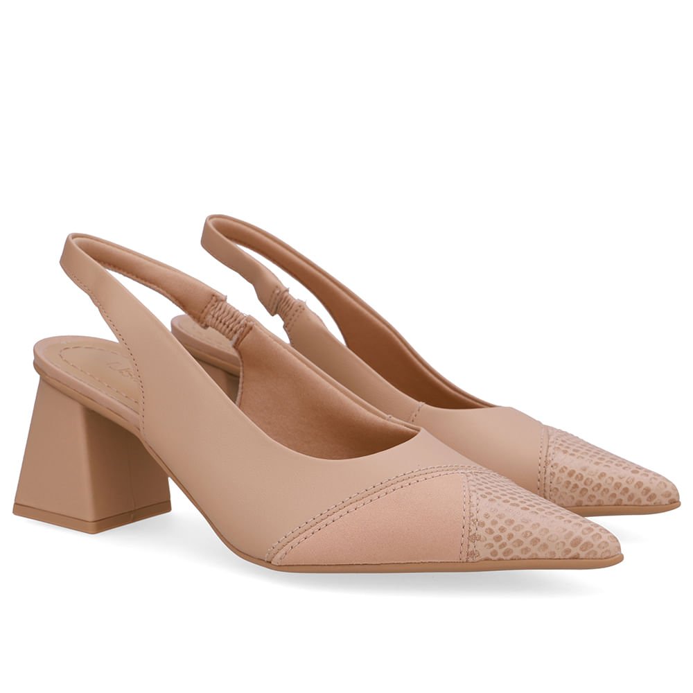 Slingback Bege Bico Fino Couro Bege 2