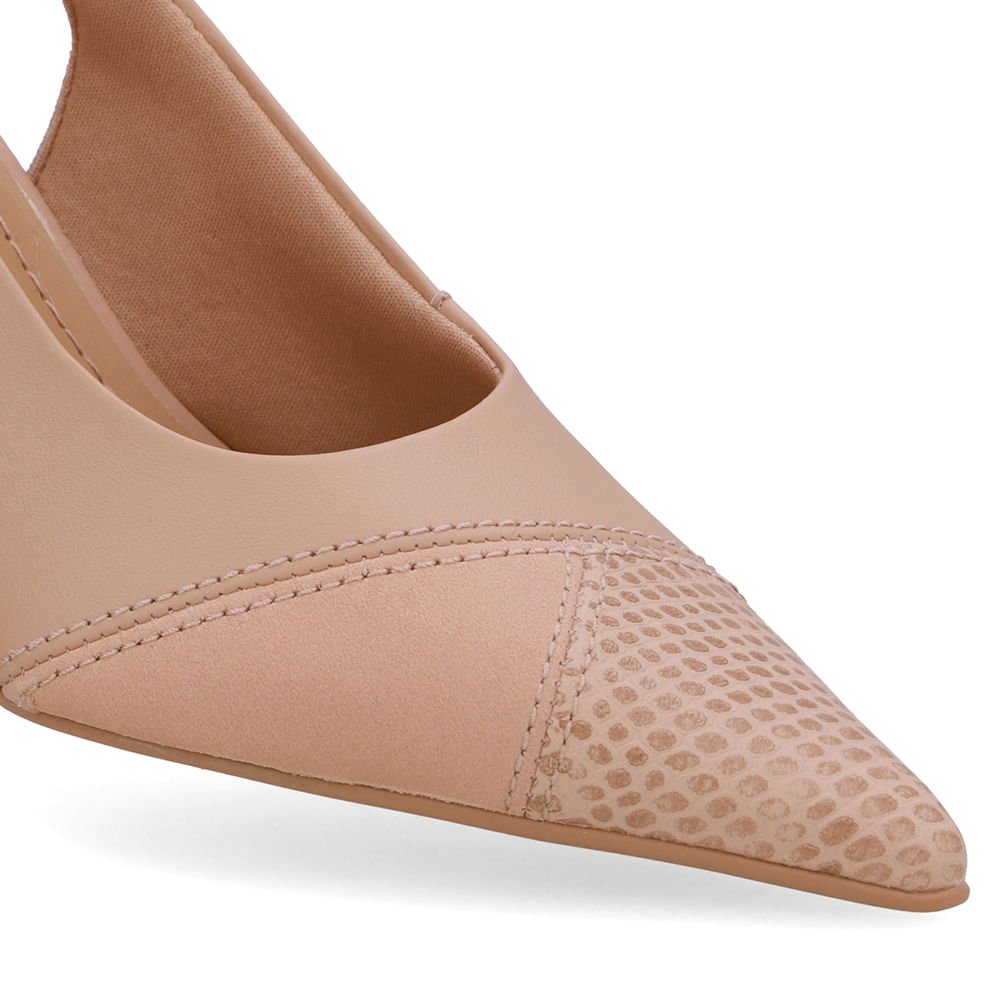 Slingback Bege Bico Fino Couro Bege 4