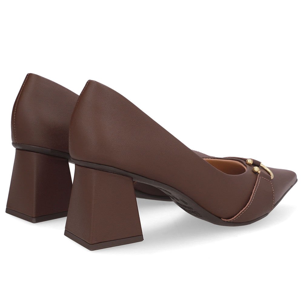 Scarpin Marrom Bico Fino Couro Piercing Marrom 3