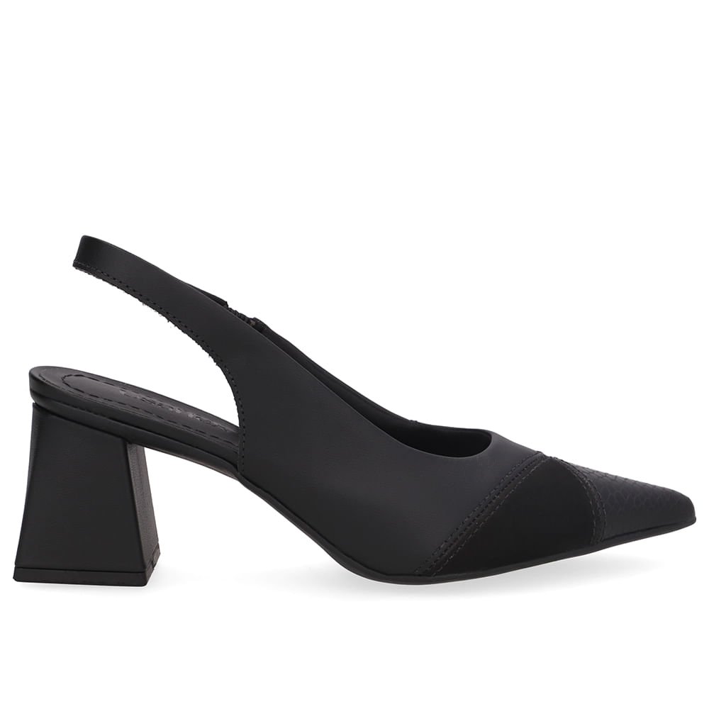 Slingback Preto Bico Fino Couro