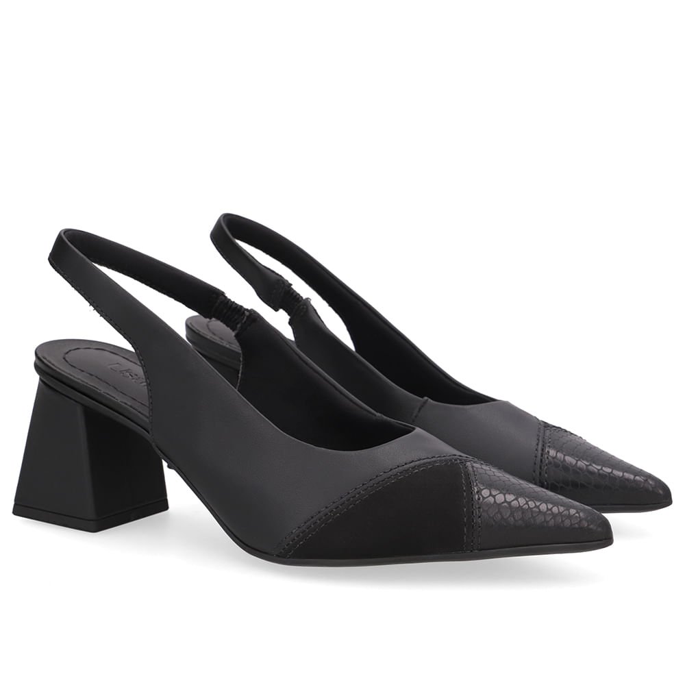 Slingback Preto Bico Fino Couro Preto 2