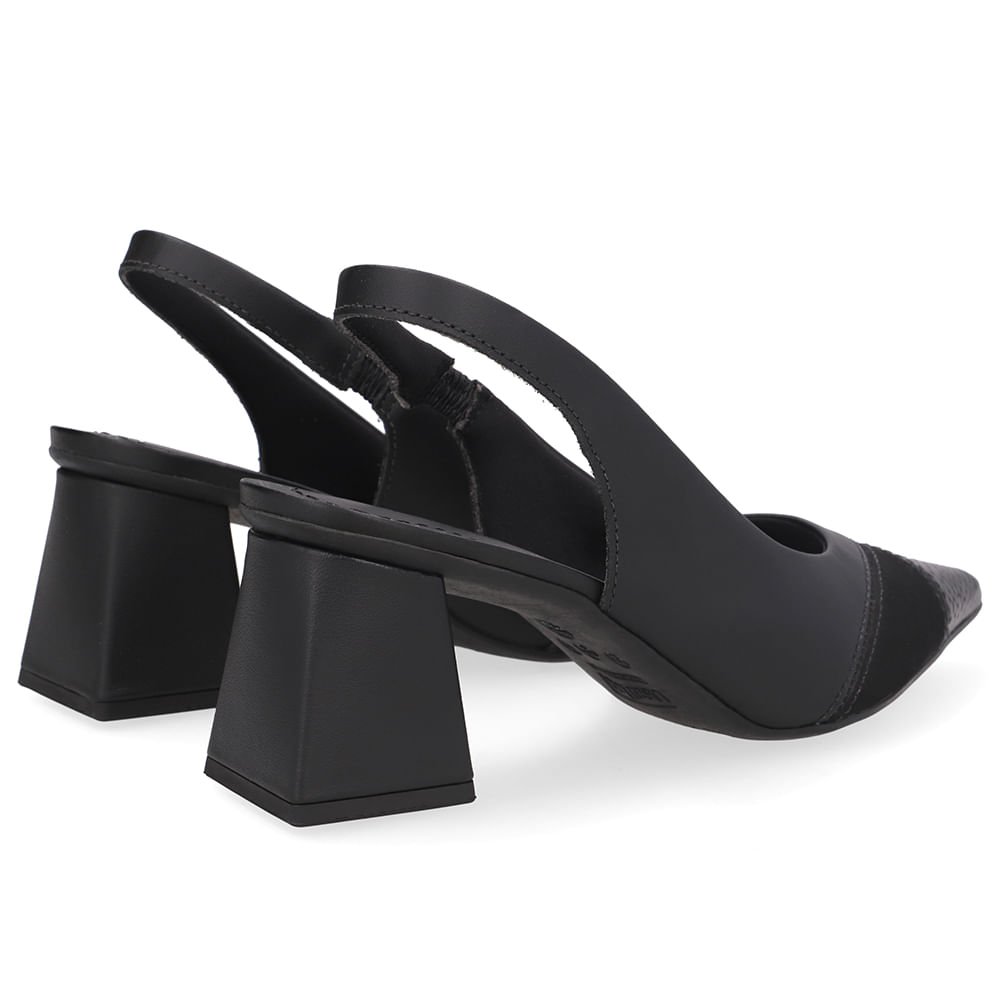Slingback Preto Bico Fino Couro Preto 3