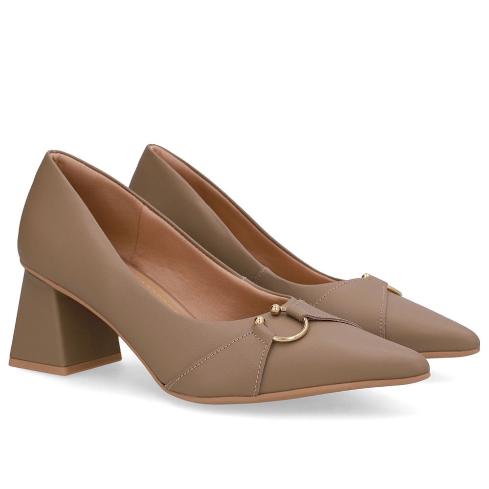 Scarpin Marrom Bico Fino Couro Piercing Marrom 2