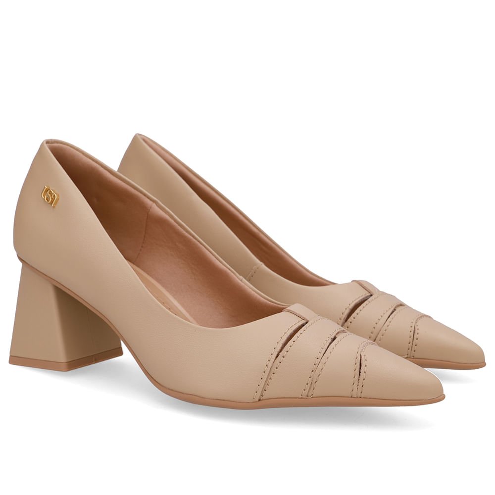 Scarpin Bege Bico Fino Recortes Bege 2
