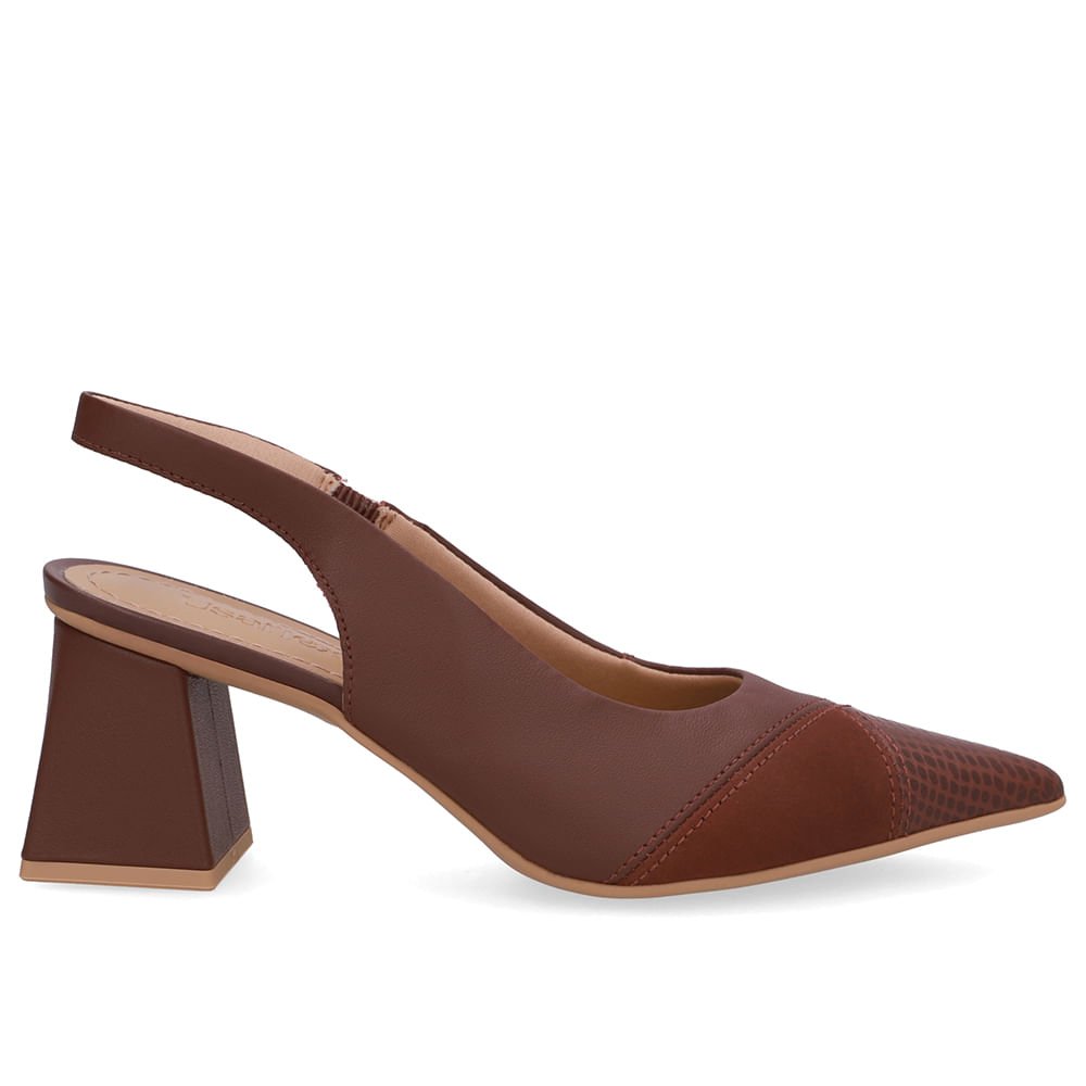 Slingback Vermelho Bico Fino Couro