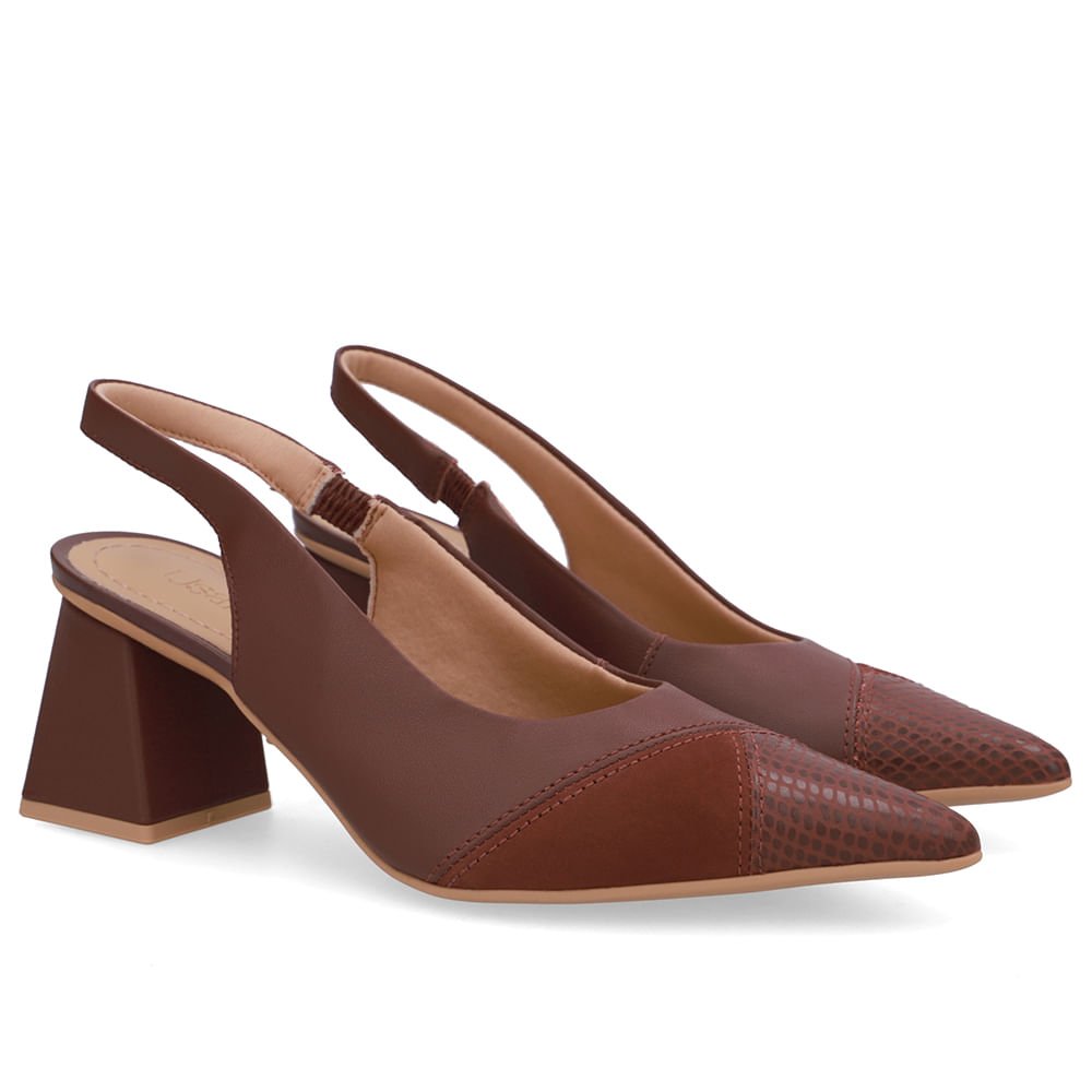 Slingback Vermelho Bico Fino Couro Vermelho 2