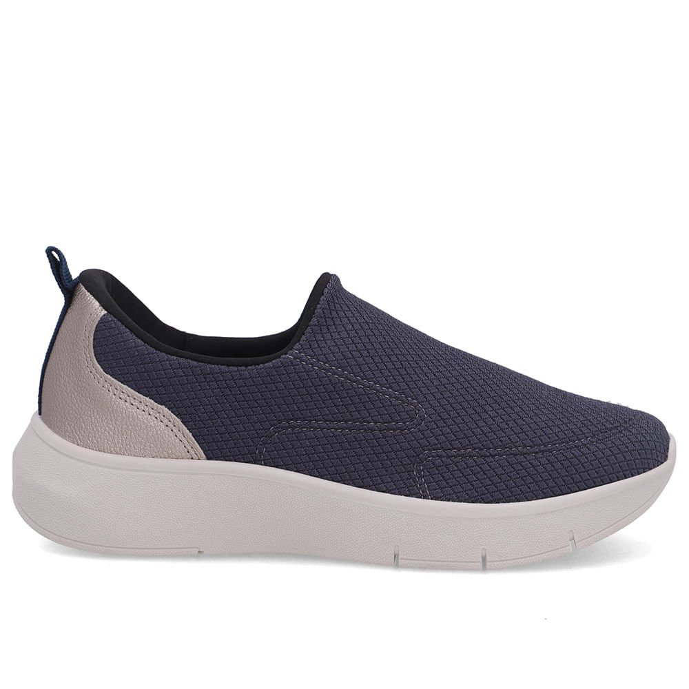 Tênis Slip On Azul Tecido Costura Enfeite