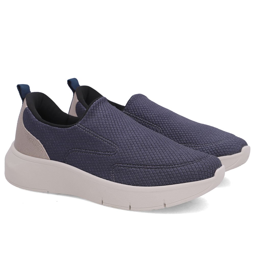 Tênis Slip On Azul Tecido Costura Enfeite Azul 2