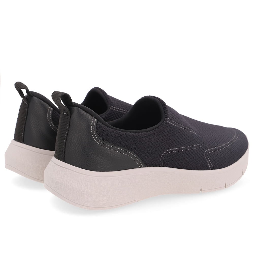 Tênis Slip On Preto Tecido Costura Enfeite Preto 3