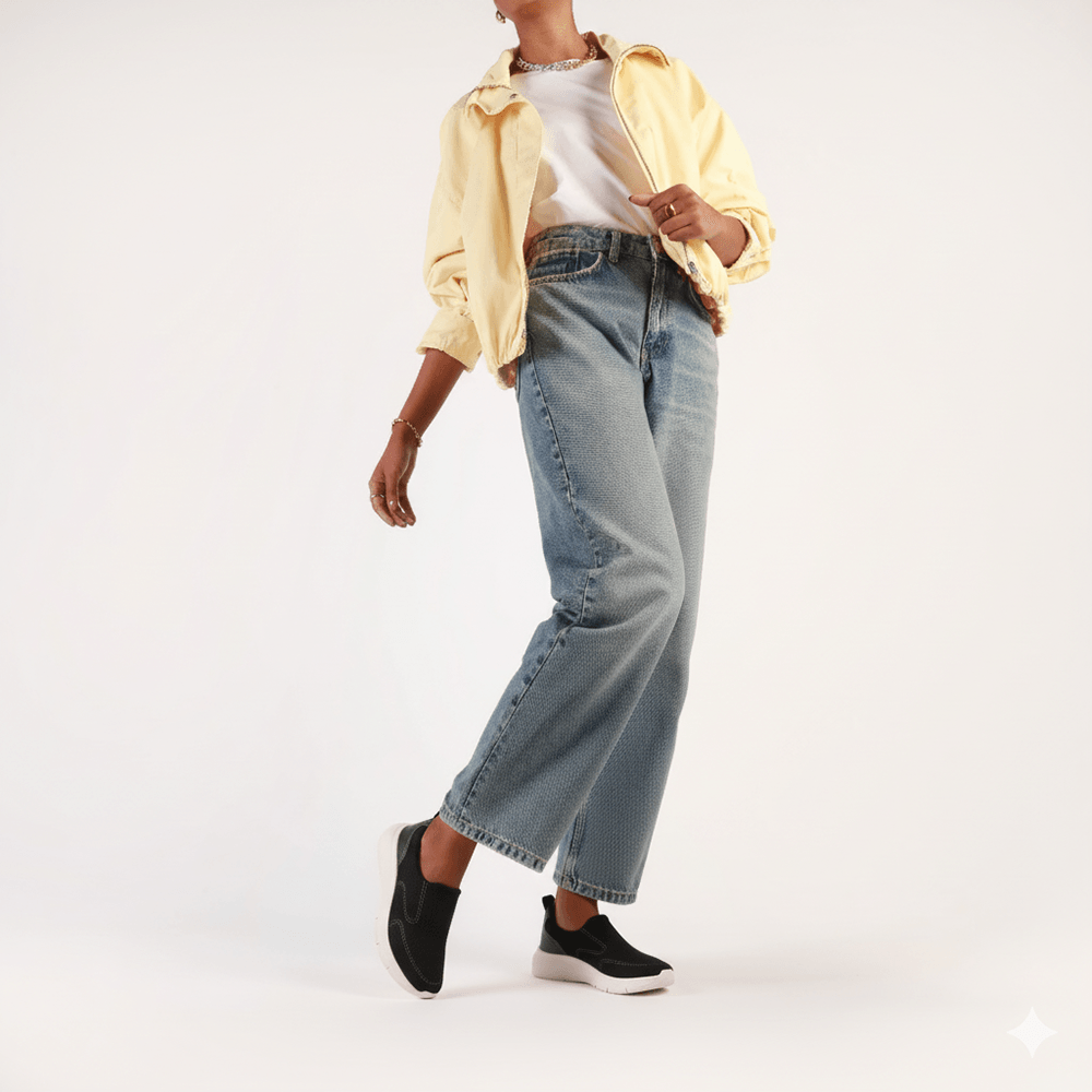 Tênis Slip On Preto Tecido Costura Enfeite Preto 4