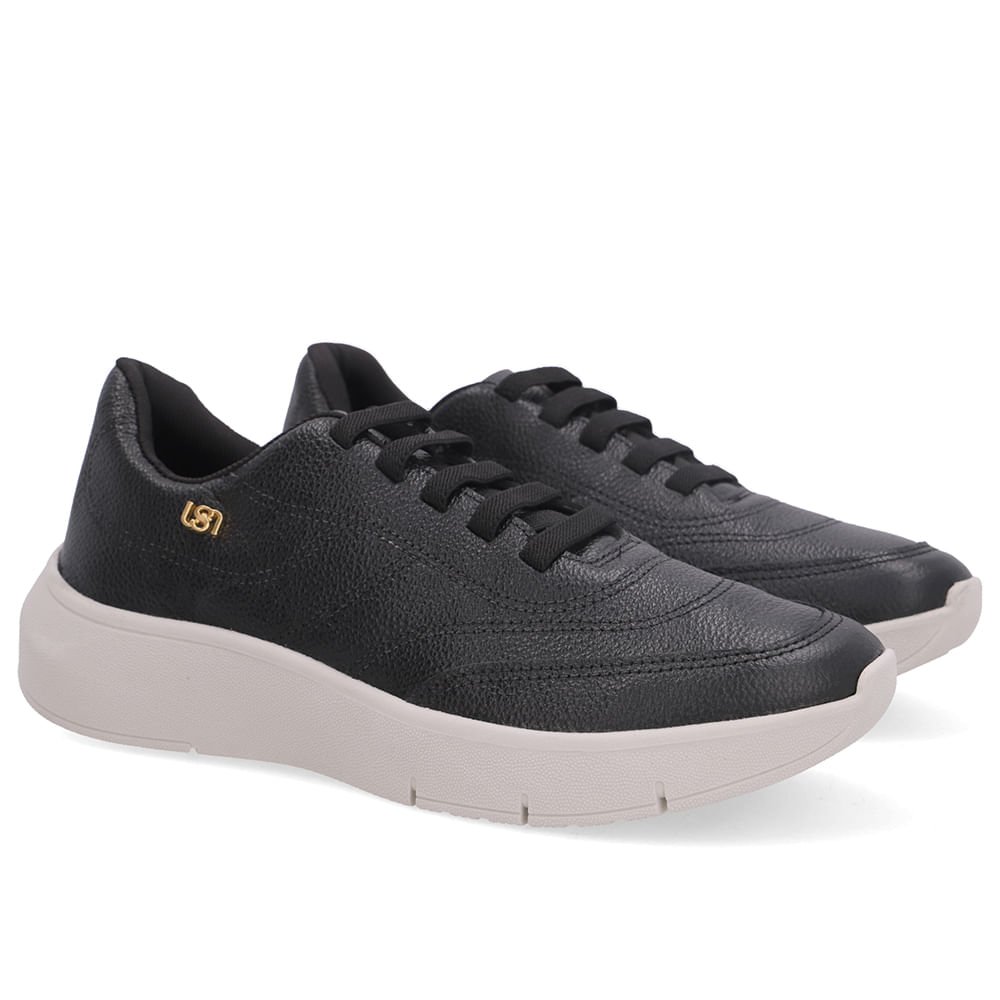Tênis Slip On Preto Couro Costura Enfeite Preto 2