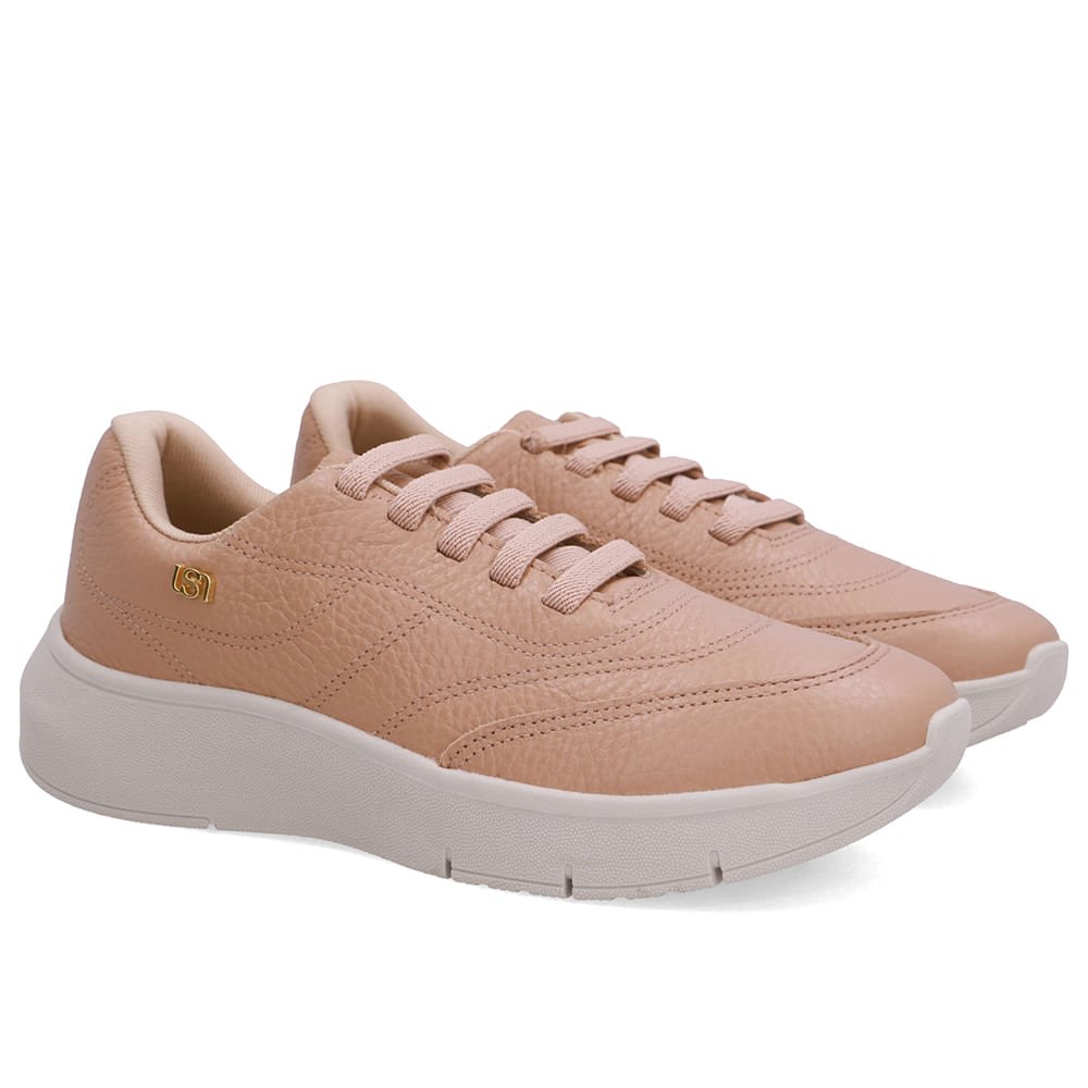 Tênis Slip On Bege Couro Costura Enfeite Bege 2