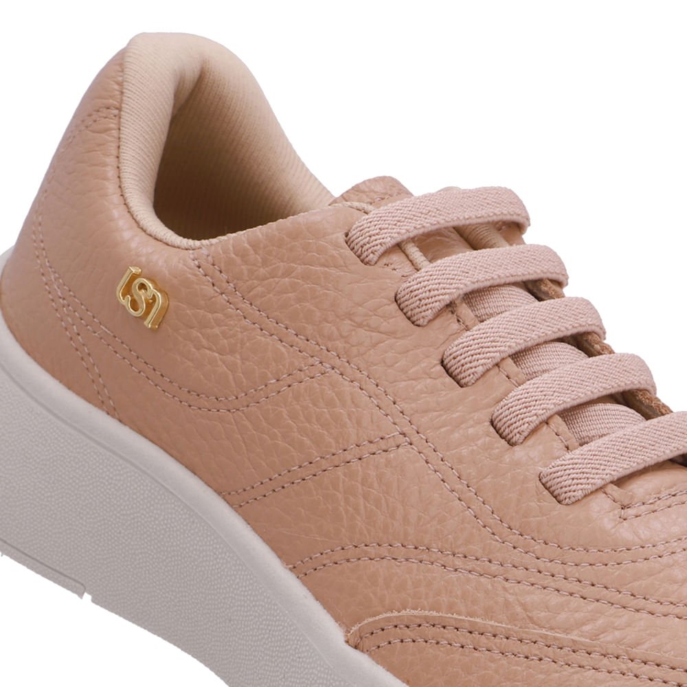 Tênis Slip On Bege Couro Costura Enfeite Bege 4