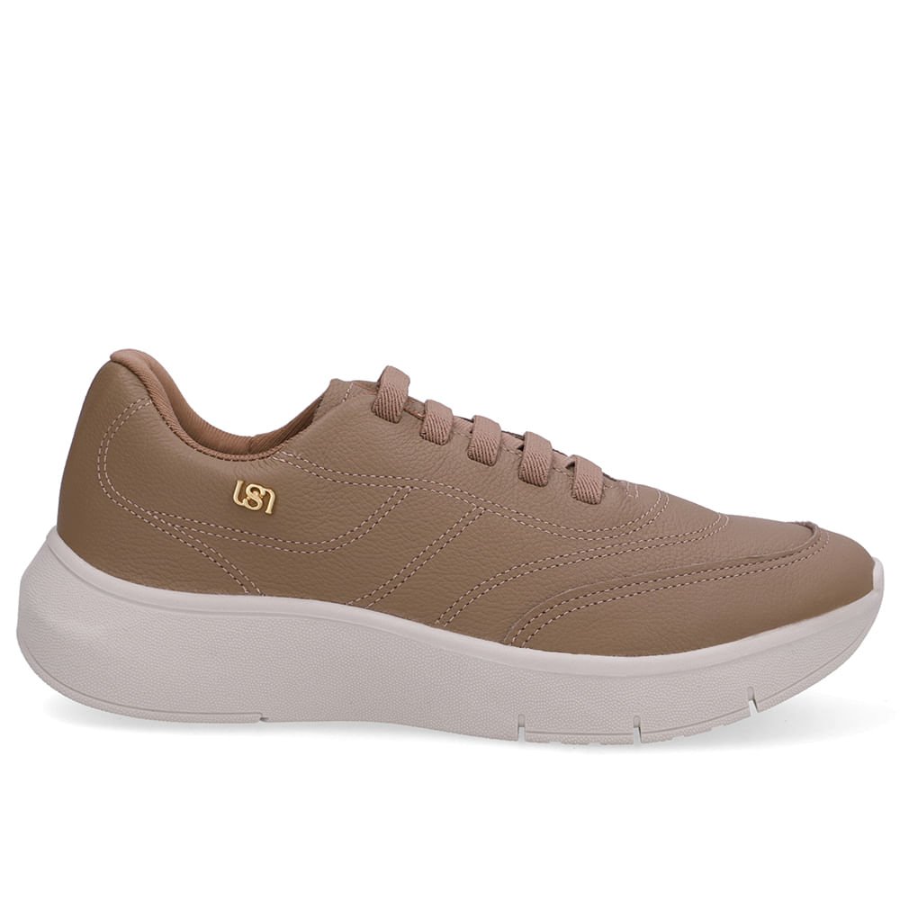 Tênis Slip On Marrom Couro Costura Enfeite