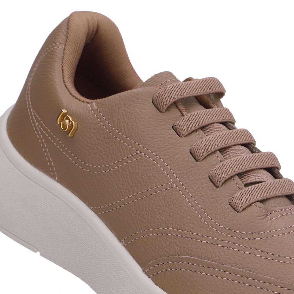Tênis Slip On Marrom Couro Costura Enfeite Marrom 4