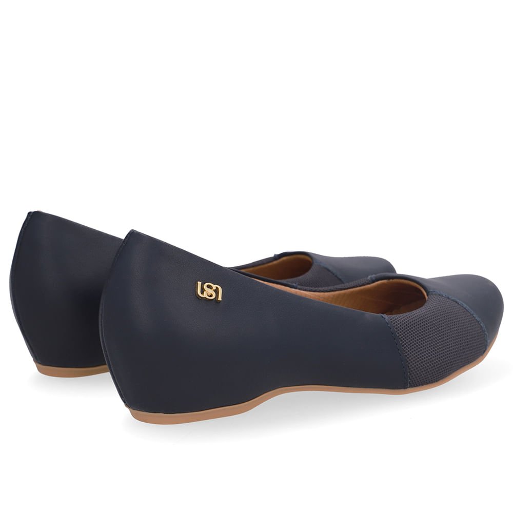 Sapatilha Salto Embutido Couro Azul Lateral Tecido Azul Marinho 3