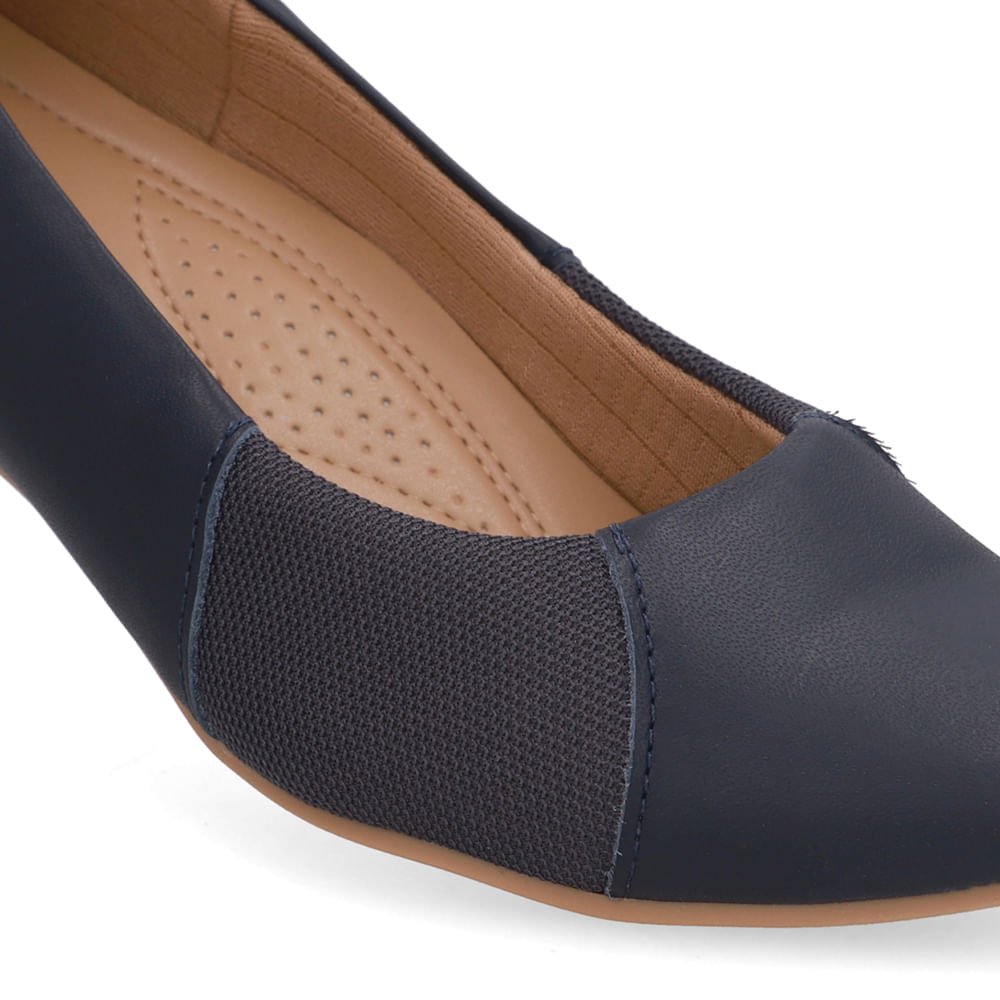 Sapatilha Salto Embutido Couro Azul Lateral Tecido Azul Marinho 4
