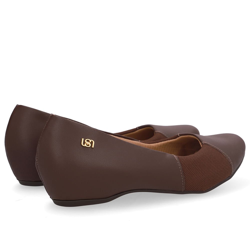 Sapatilha Salto Embutido Couro Marrom Lateral Tecido Marrom 3