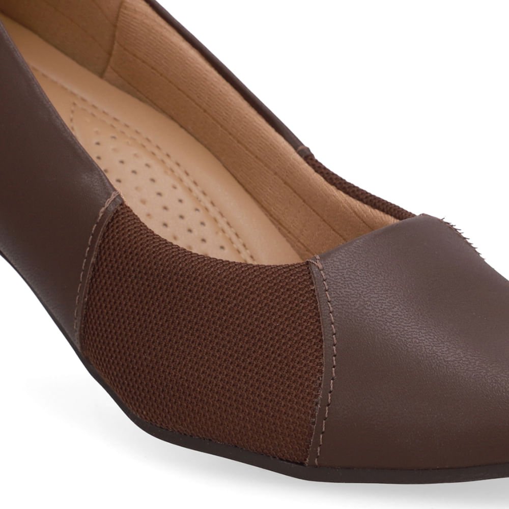 Sapatilha Salto Embutido Couro Marrom Lateral Tecido Marrom 4