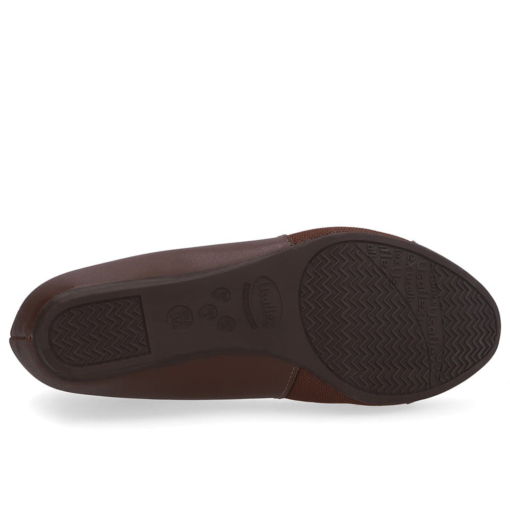 Sapatilha Salto Embutido Couro Marrom Lateral Tecido Marrom 5