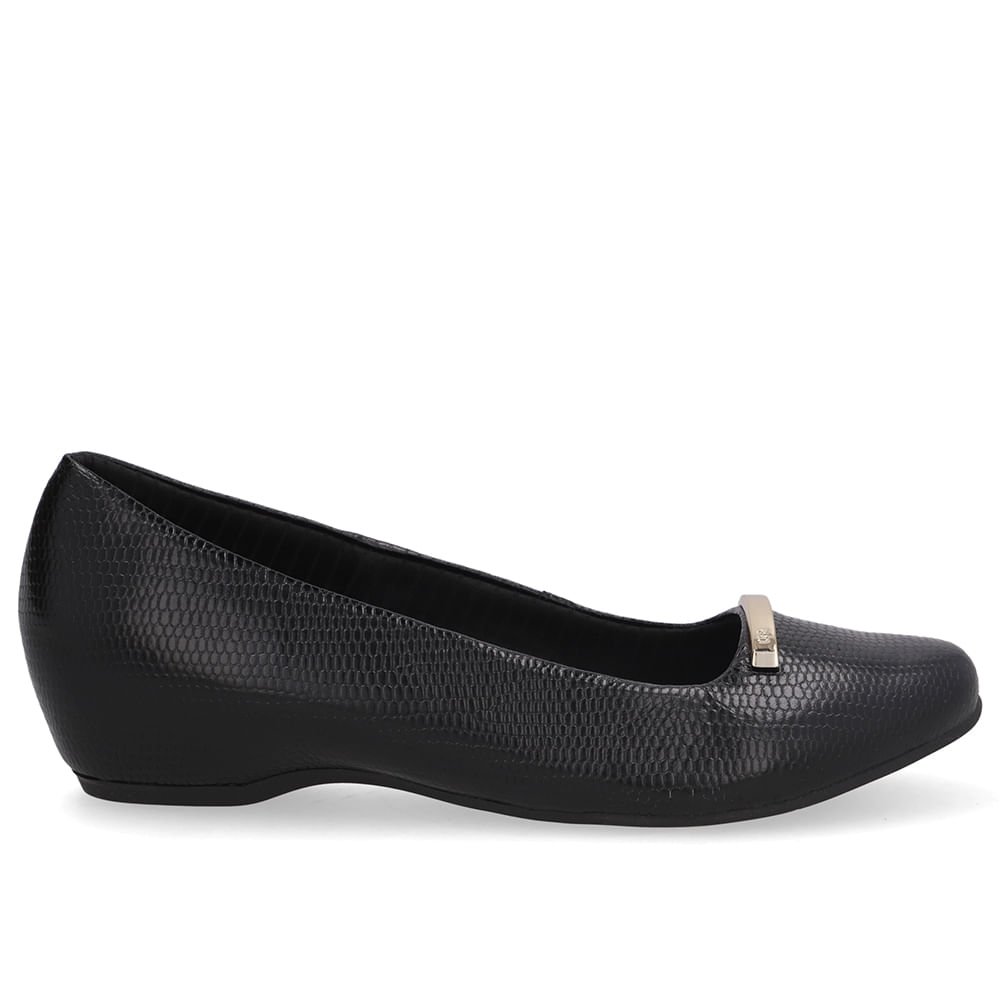 Sapatilha Salto Embutido Couro Preta