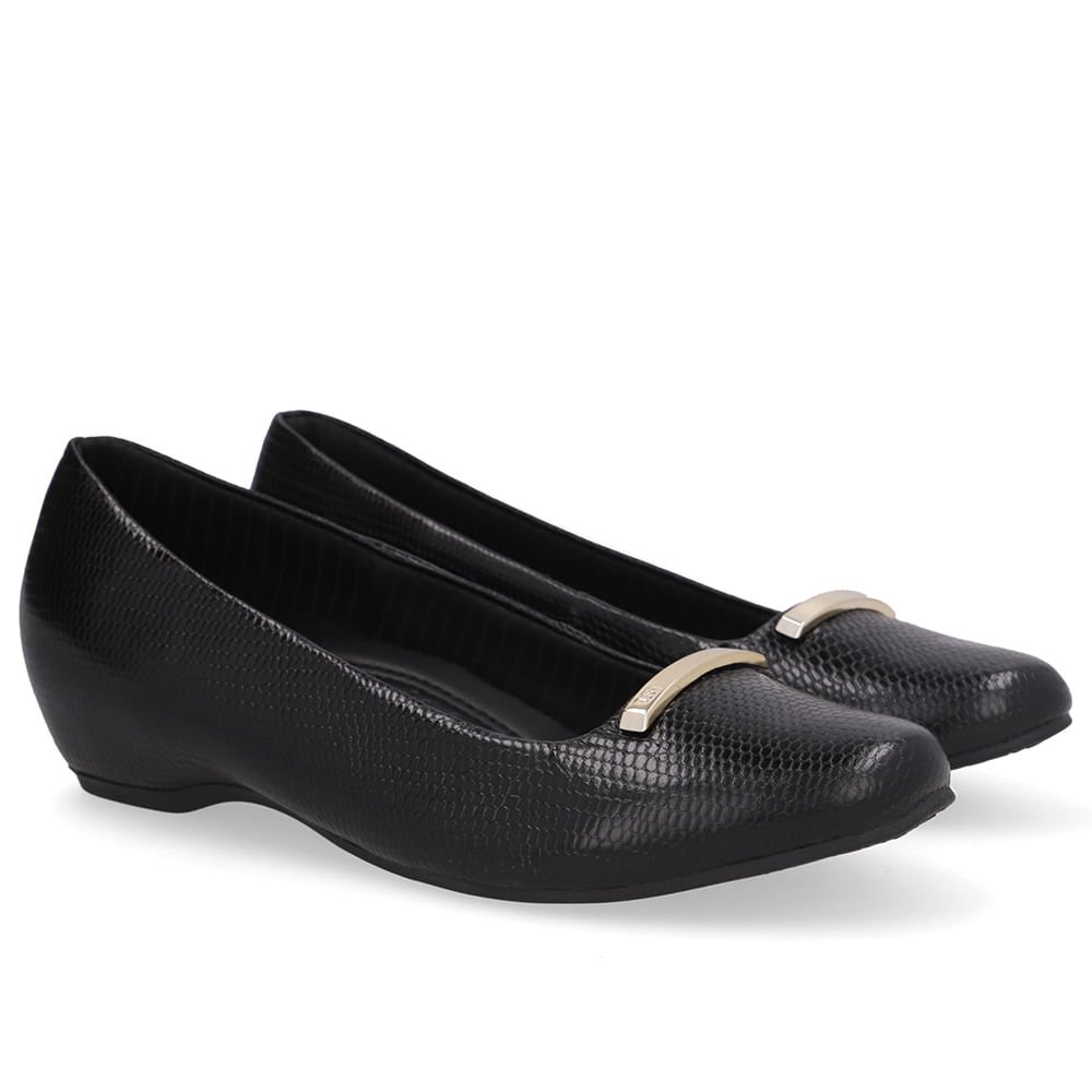 Sapatilha Salto Embutido Couro Preta Preto 2