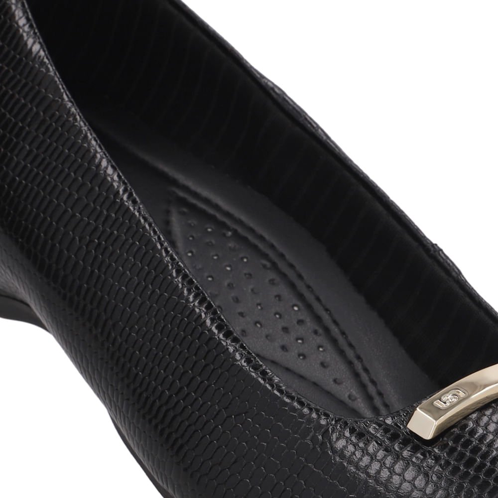 Sapatilha Salto Embutido Couro Preta Preto 4