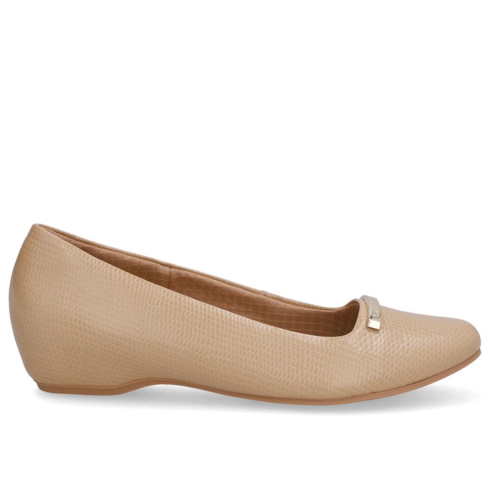 Sapatilha Salto Embutido Couro Bege