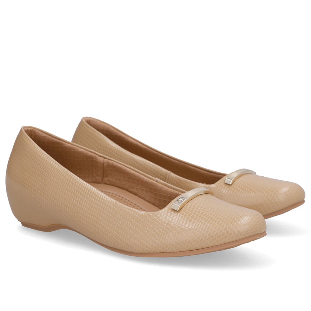 Sapatilha Salto Embutido Couro Bege Bege 2