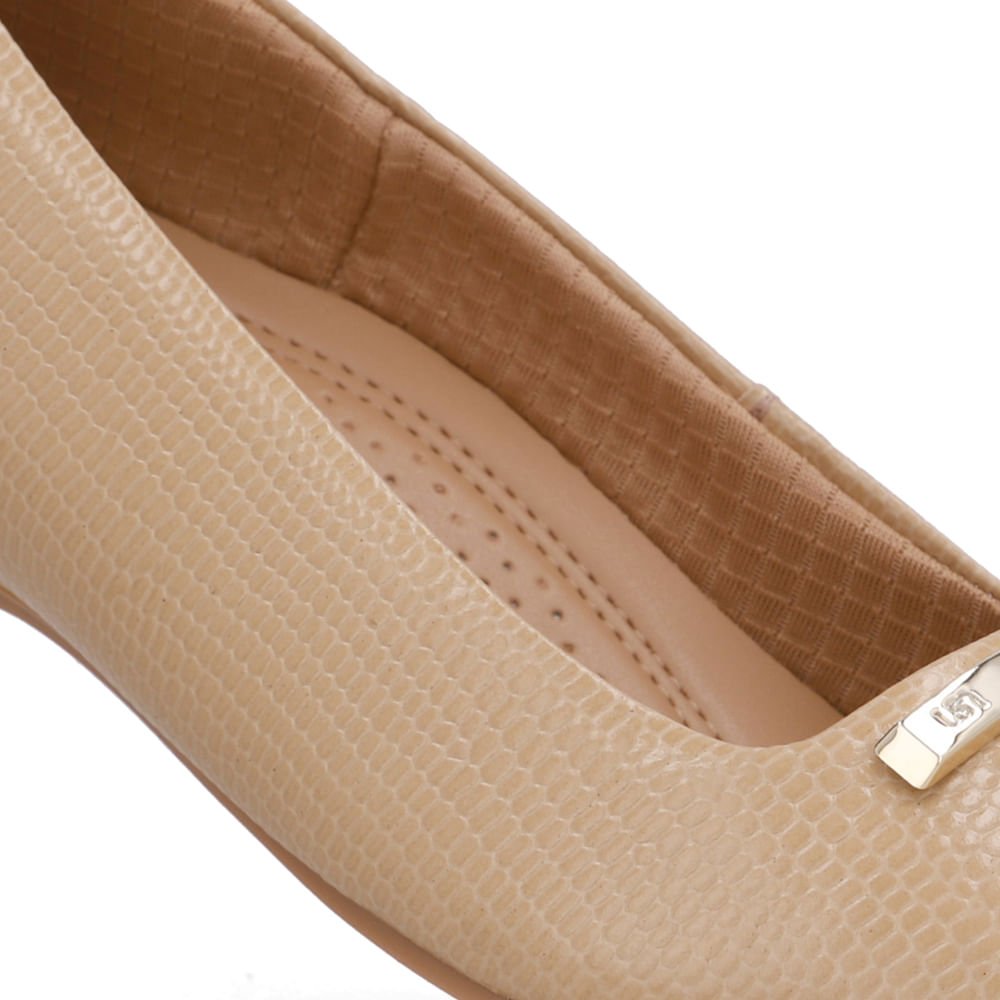 Sapatilha Salto Embutido Couro Bege Bege 4