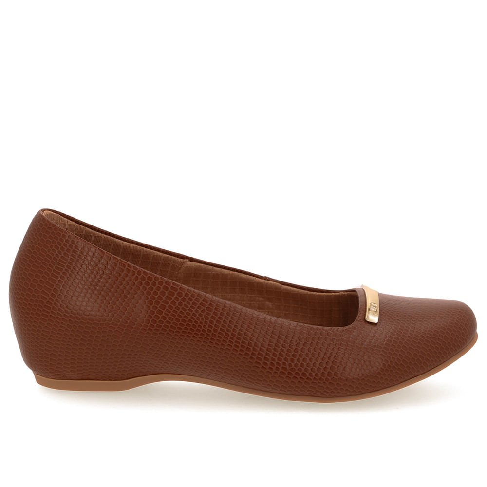 Sapatilha Salto Embutido Couro Marrom