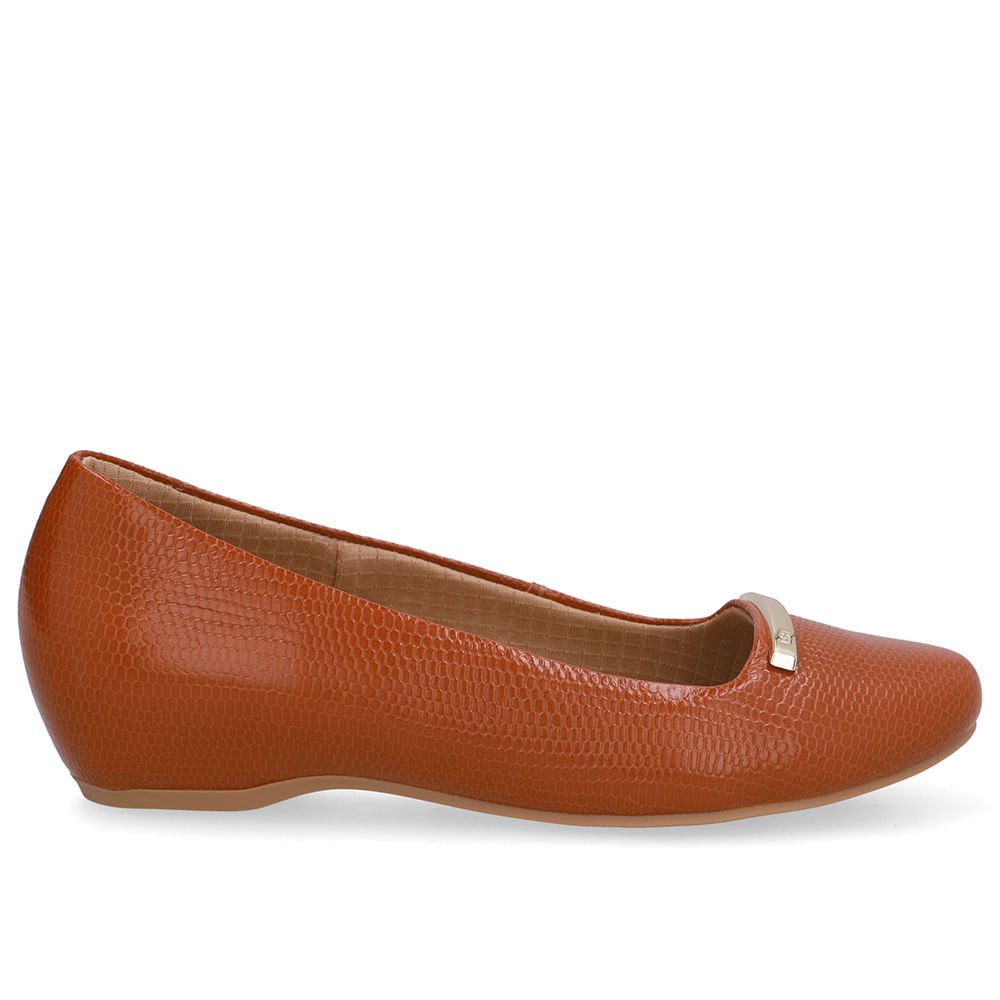 Sapatilha Salto Embutido Couro Marrom