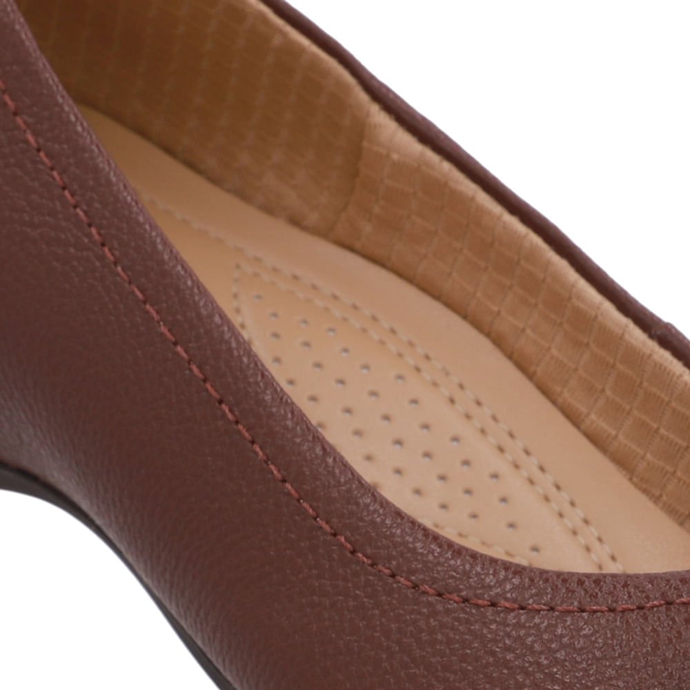 Peep Toe Salto Embutido Vermelho Couro Fivela Marrom 4