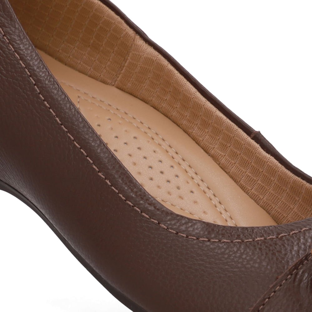Peep Toe Salto Embutido Marrom Couro Fivela Marrom 4