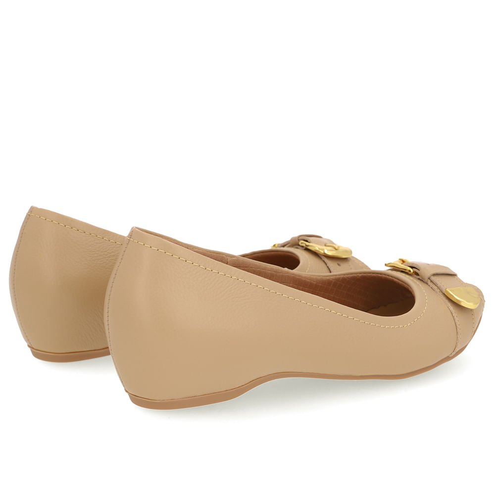 Peep Toe Salto Embutido Bege Couro Fivela Bege 3