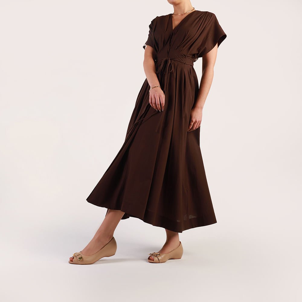 Peep Toe Salto Embutido Bege Couro Fivela Bege 4